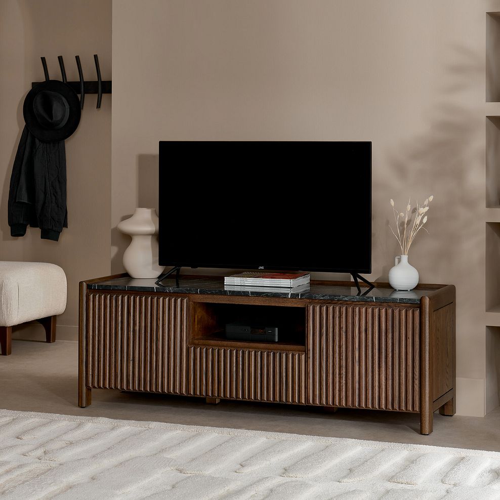 Oliver Dark Solid Oak and Black Marble Large TV Unit 2