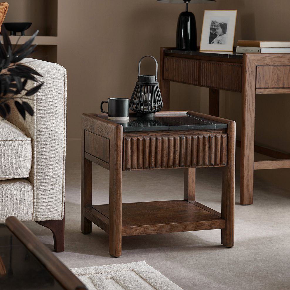 Oliver Dark Solid Oak and Black Marble Side Table 2
