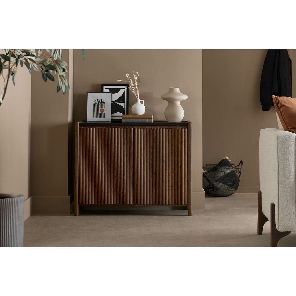 Oliver Dark Solid Oak and Black Marble Small Sideboard 2