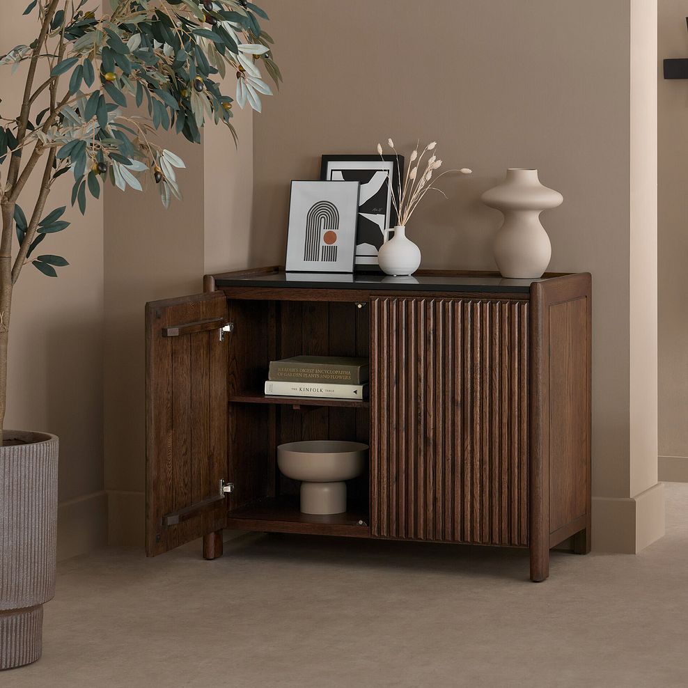 Oliver Dark Solid Oak and Black Marble Small Sideboard 3