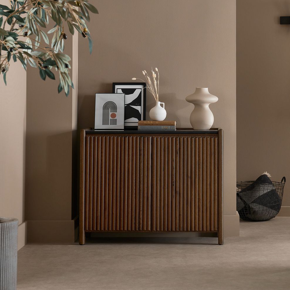 Oliver Dark Solid Oak and Black Marble Small Sideboard 2