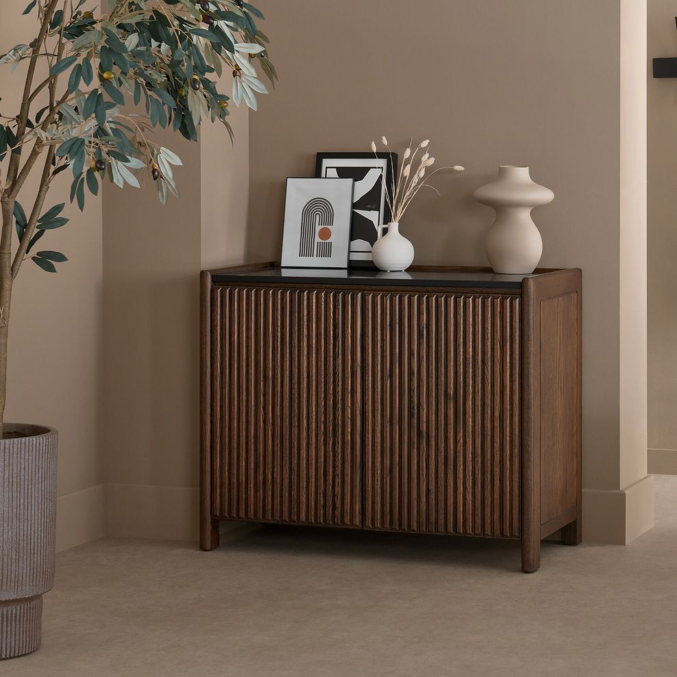 Oliver Dark Solid Oak and Black Marble Small Sideboard 1