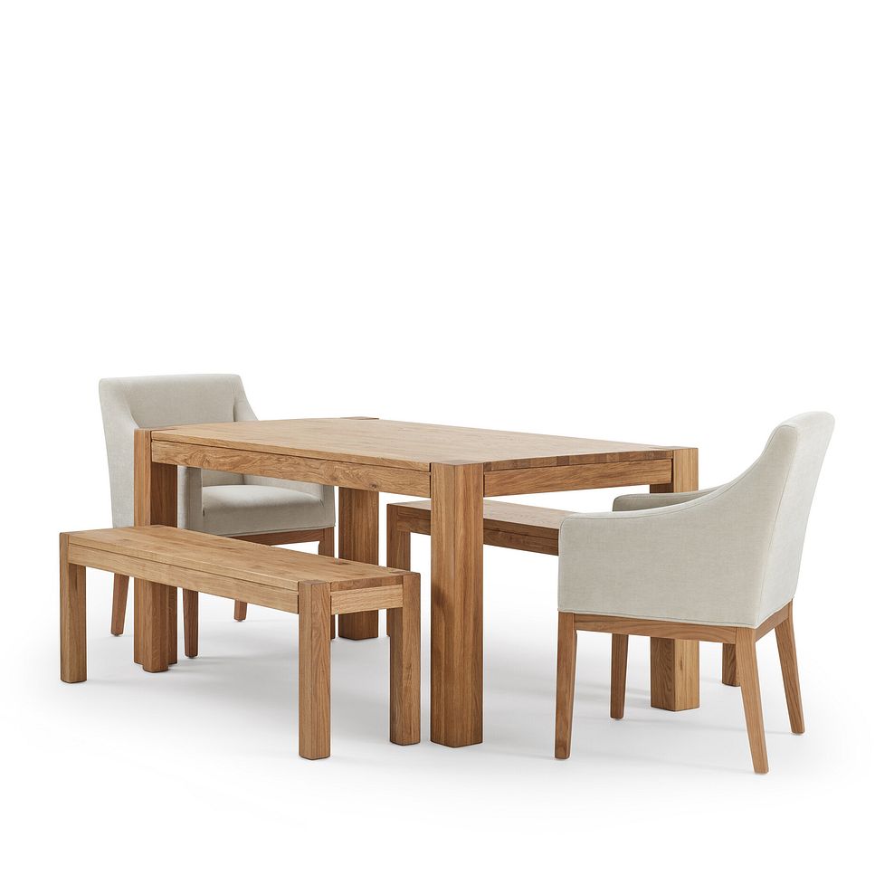 Ontario European Oak Dining Table + 2 Harper Chairs in Stone Fabric + 2 Ontario Benches 4