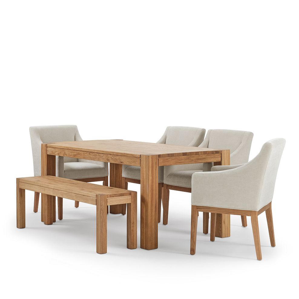 Ontario European Oak Dining Table + 4 Harper Chairs in Stone Fabric + 1 Ontario Bench 4