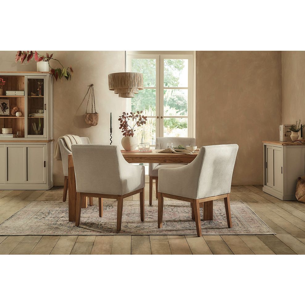 Ontario European Oak Dining Table 160cm + 4 Harper Chair in Stone Fabric with Oak leg 2