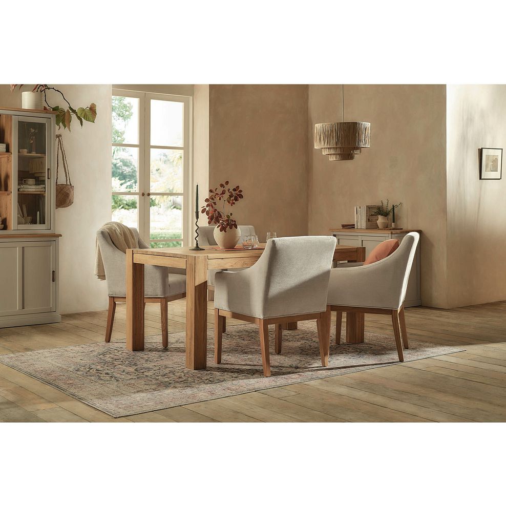 Ontario European Oak Dining Table 160cm + 4 Harper Chair in Stone Fabric with Oak leg 1