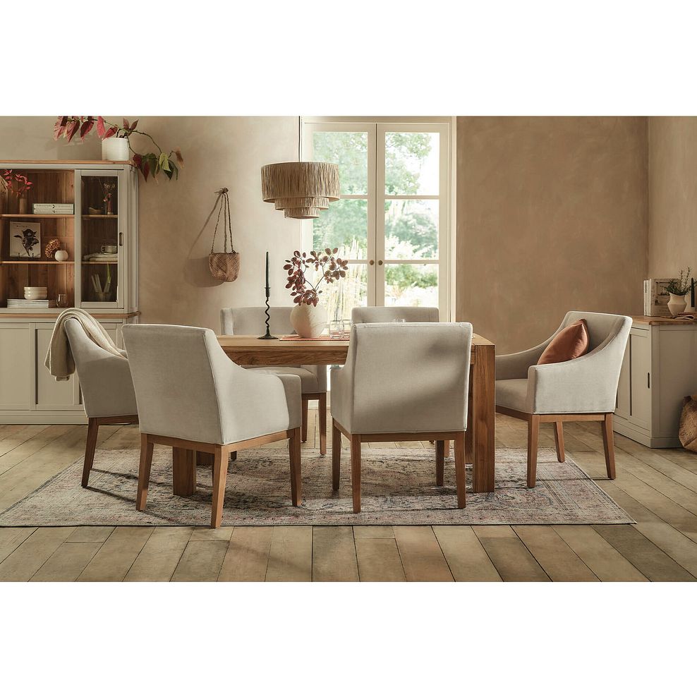 Ontario European Oak Dining Table 160cm + 6 Harper Chair in Stone Fabric with Oak leg 1