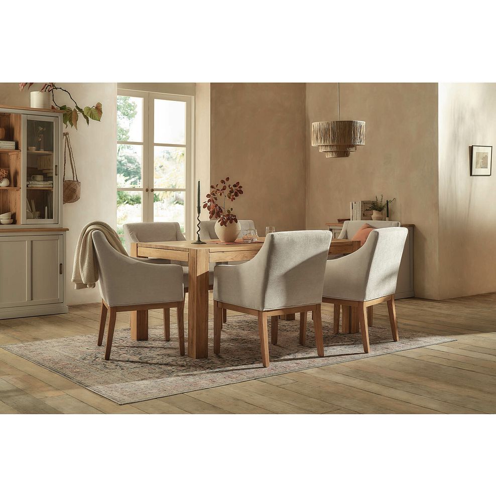 Ontario European Oak Dining Table 160cm + 6 Harper Chair in Stone Fabric with Oak leg 2