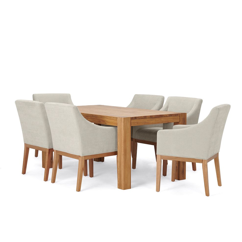 Ontario European Oak Dining Table 160cm + 6 Harper Chair in Stone Fabric with Oak leg 3