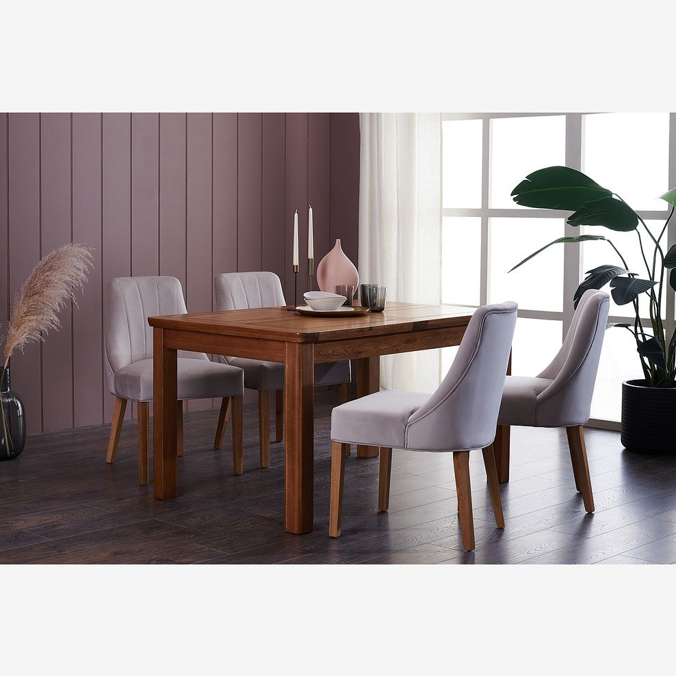 Orrick Rustic Solid Oak 4ft 7" Extending Table with 4 Marlene Chairs in Mink Velvet 1