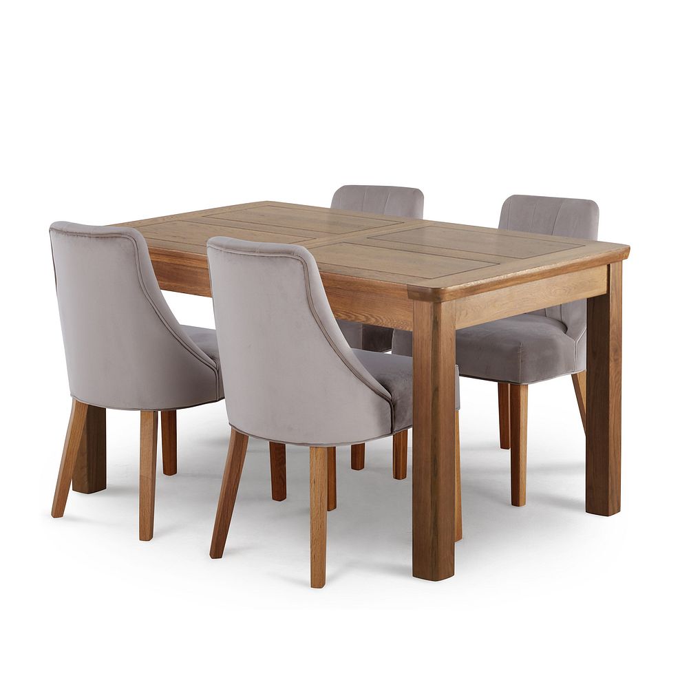 Orrick Rustic Solid Oak 4ft 7" Extending Table with 4 Marlene Chairs in Mink Velvet 2