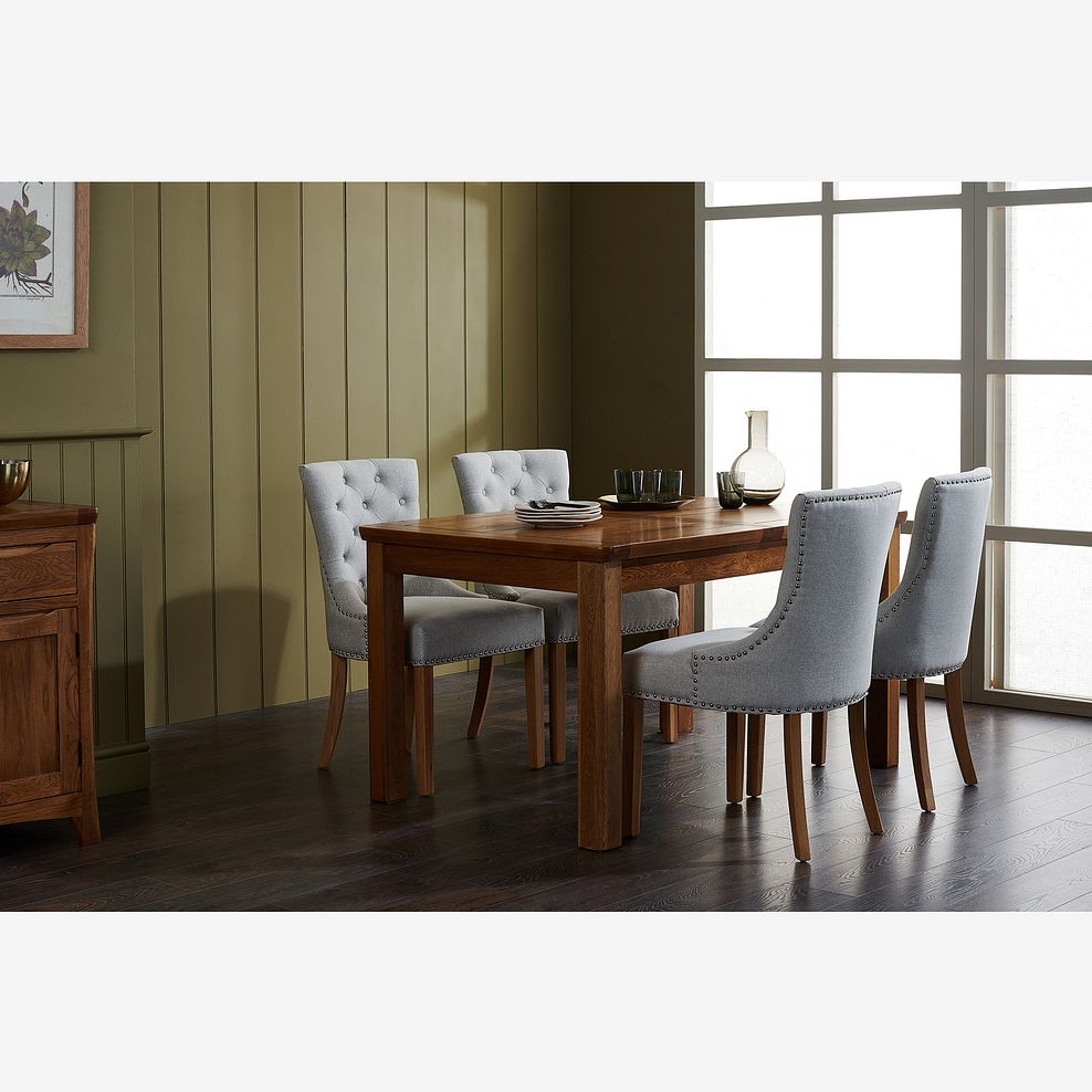 Orrick Rustic Solid Oak 4ft 7" Extending Table with 4 Vivien Button Back Chair in Cream Fabric 1
