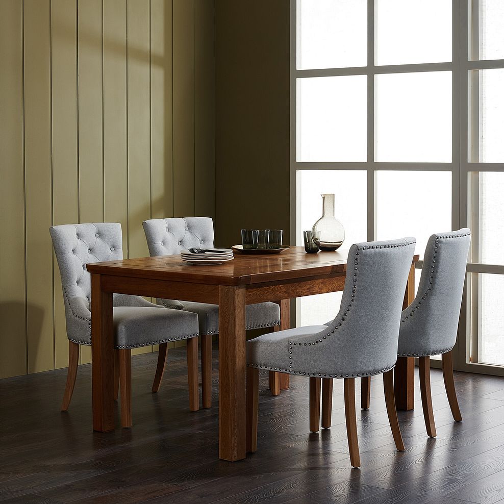 Orrick Rustic Solid Oak 4ft 7" Extending Table with 4 Vivien Button Back Chair in Cream Fabric 1