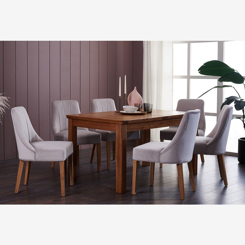 Orrick Rustic Solid Oak 4ft 7" Extending Table with 6 Marlene Chairs in Mink Velvet 1