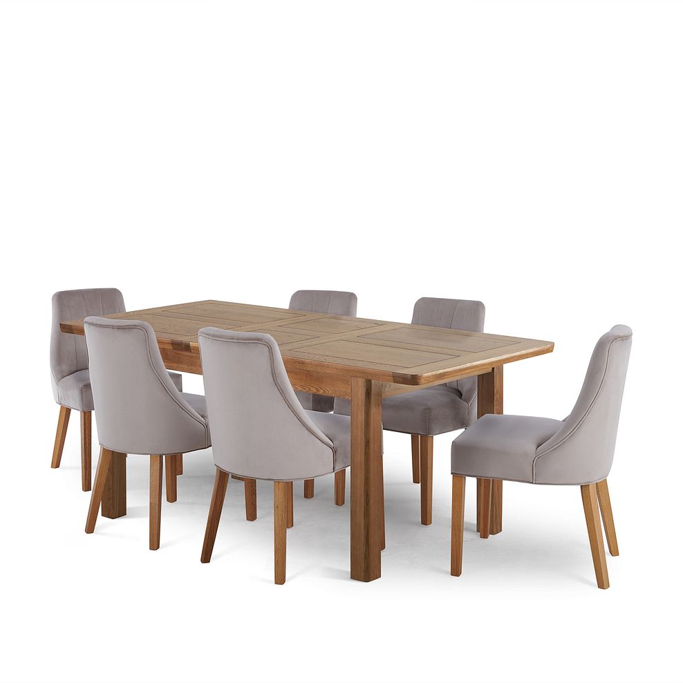 Orrick Rustic Solid Oak 4ft 7" Extending Table with 6 Marlene Chairs in Mink Velvet 2