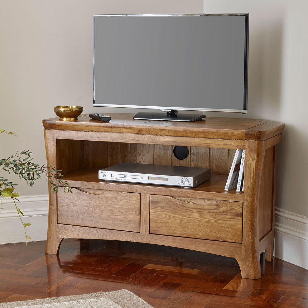 Orrick Rustic Solid Oak Corner TV Cabinet 2