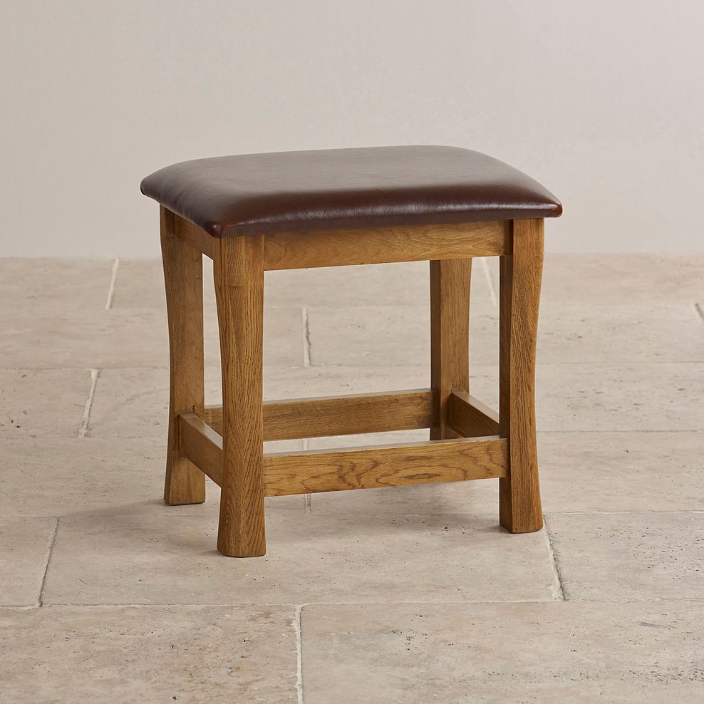 Orrick Rustic Solid Oak and Leather Dressing Table Stool Thumbnail 2