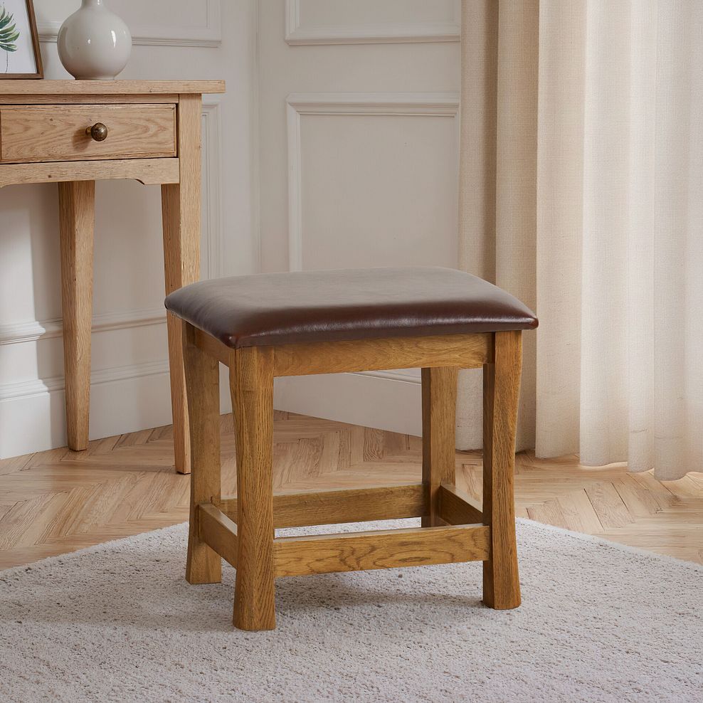 Orrick Rustic Solid Oak and Leather Dressing Table Stool 5