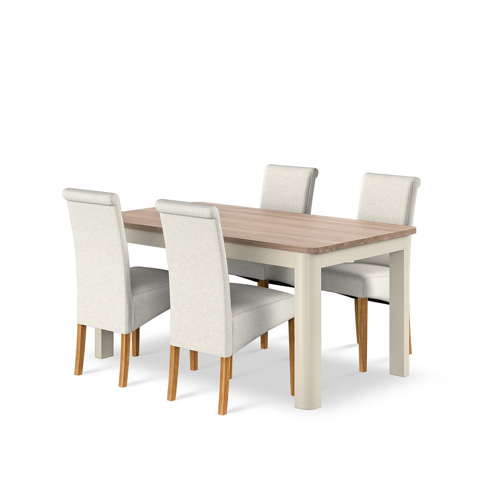 Otto Smoked Oak Extending Dining Table and 4 Scroll Backs in Conway Stone  1