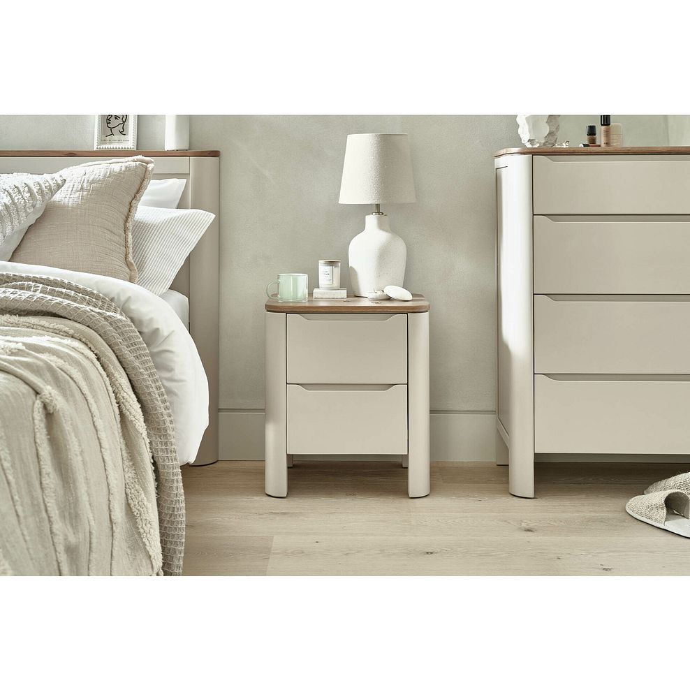 Otto Smoked Oak Finish and Cashmere Painted 2 Drawer Bedside Table 1