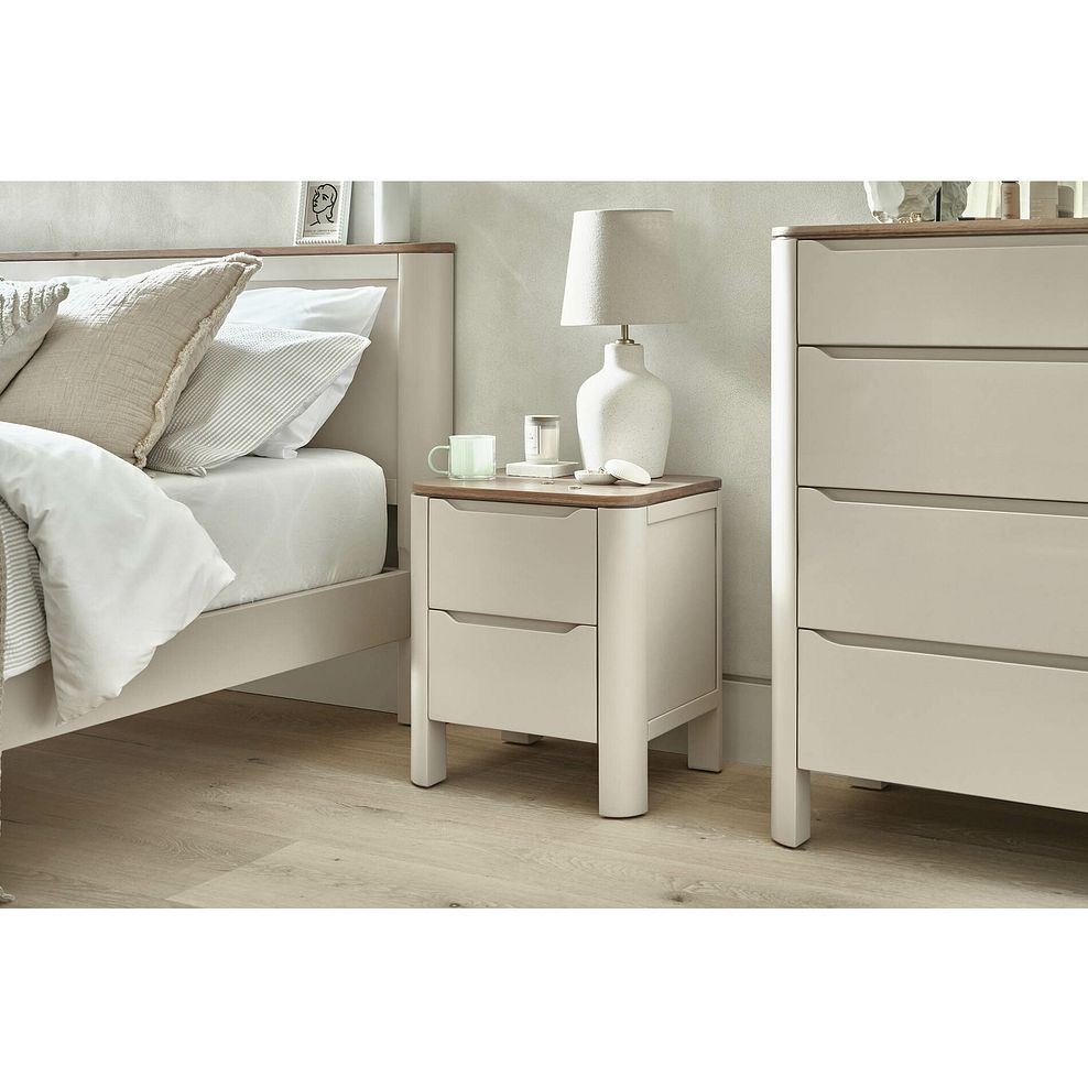 Otto Smoked Oak Finish and Cashmere Painted 2 Drawer Bedside Table 2