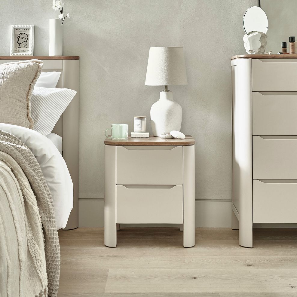 Otto Smoked Oak Finish and Cashmere Painted 2 Drawer Bedside Table 1
