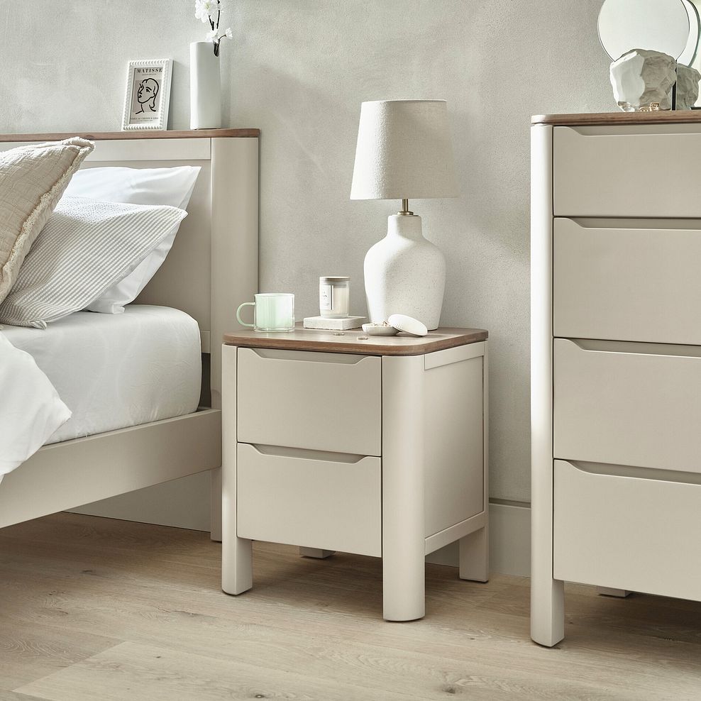 Otto Smoked Oak Finish and Cashmere Painted 2 Drawer Bedside Table 2