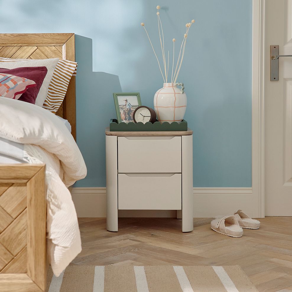 Otto Smoked Oak Finish and Cashmere Painted 2 Drawer Bedside Table 1