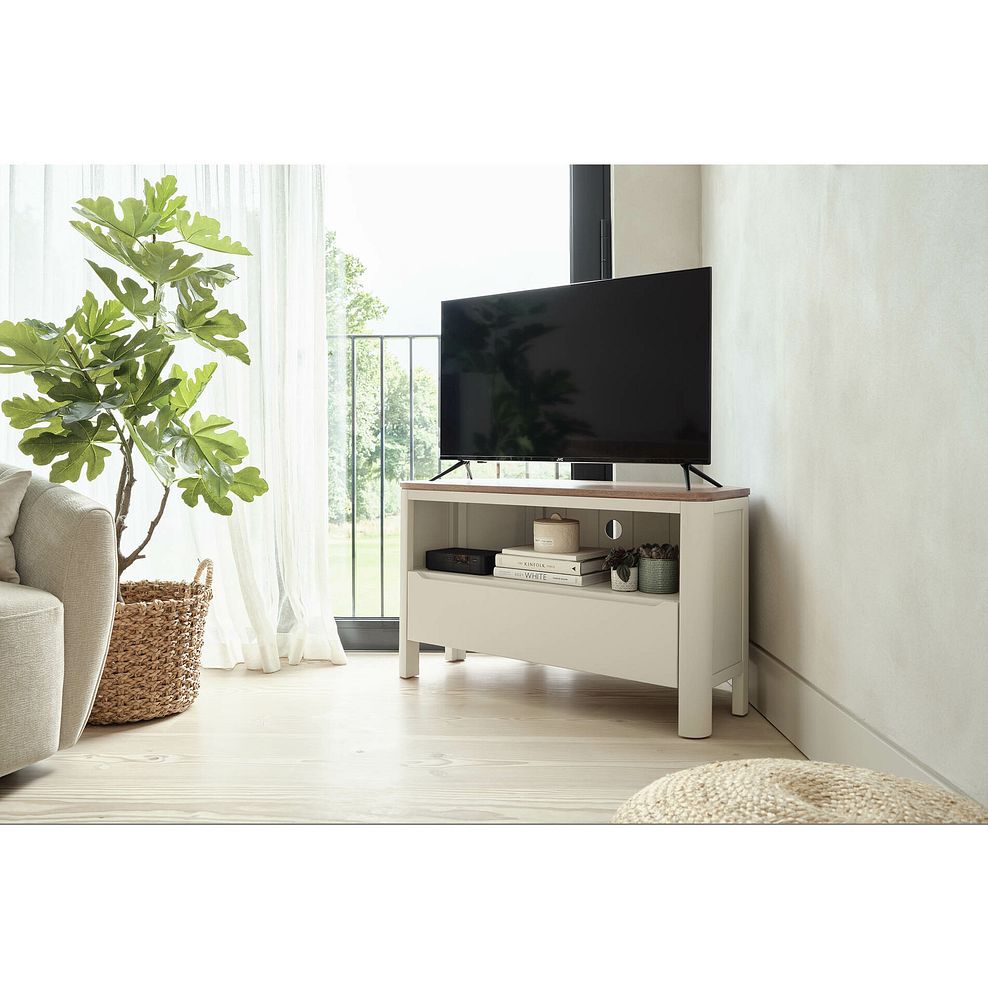 Otto Smoked Oak Finish and Cashmere Painted Corner TV Unit 1