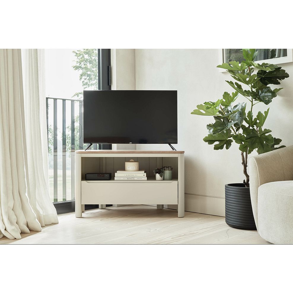 Otto Smoked Oak Finish and Cashmere Painted Corner TV Unit 2