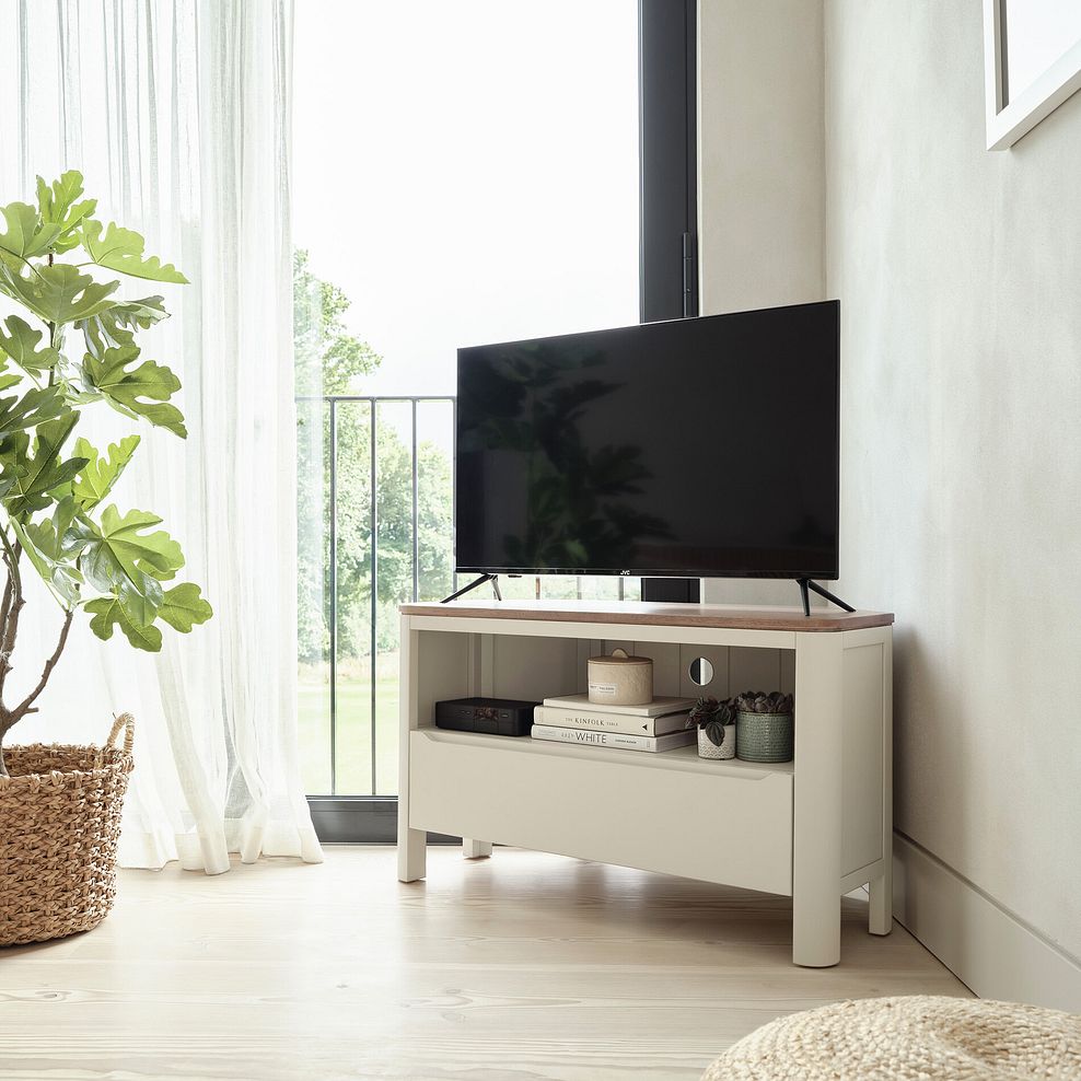 Otto Smoked Oak Finish and Cashmere Painted Corner TV Unit 2