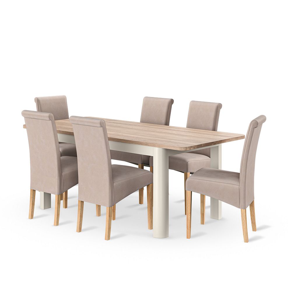 Otto Smoked Oak Finish and Cashmere Painted Extendable Dining Table 160-210cm + 6 Scroll Back Chair in Dappled Beige Fabric with Solid Oak Legs 2