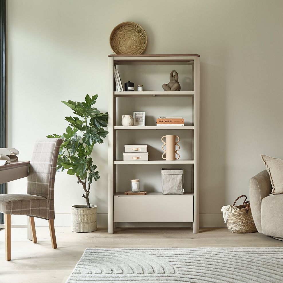 Otto Smoked Oak Finish and Cashmere Painted Tall Bookcase 1