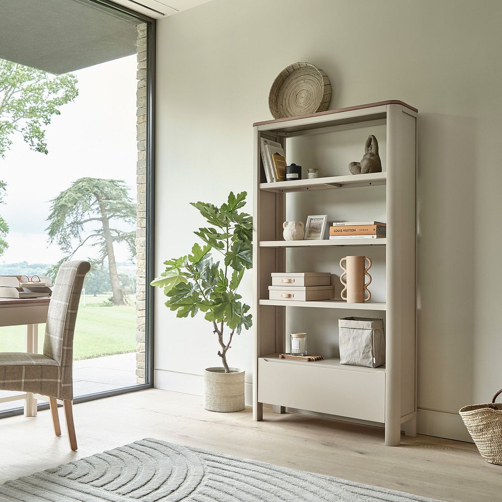 Otto Smoked Oak Finish and Cashmere Painted Tall Bookcase 2
