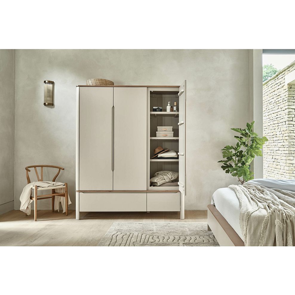 Otto Smoked Oak Finish and Cashmere Painted Triple Wardrobe 1