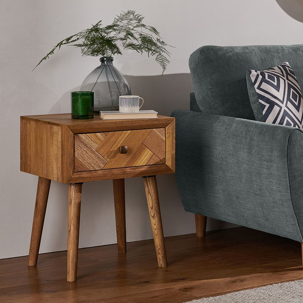 Parquet Brushed and Glazed Oak 1 Drawer Side Table 1