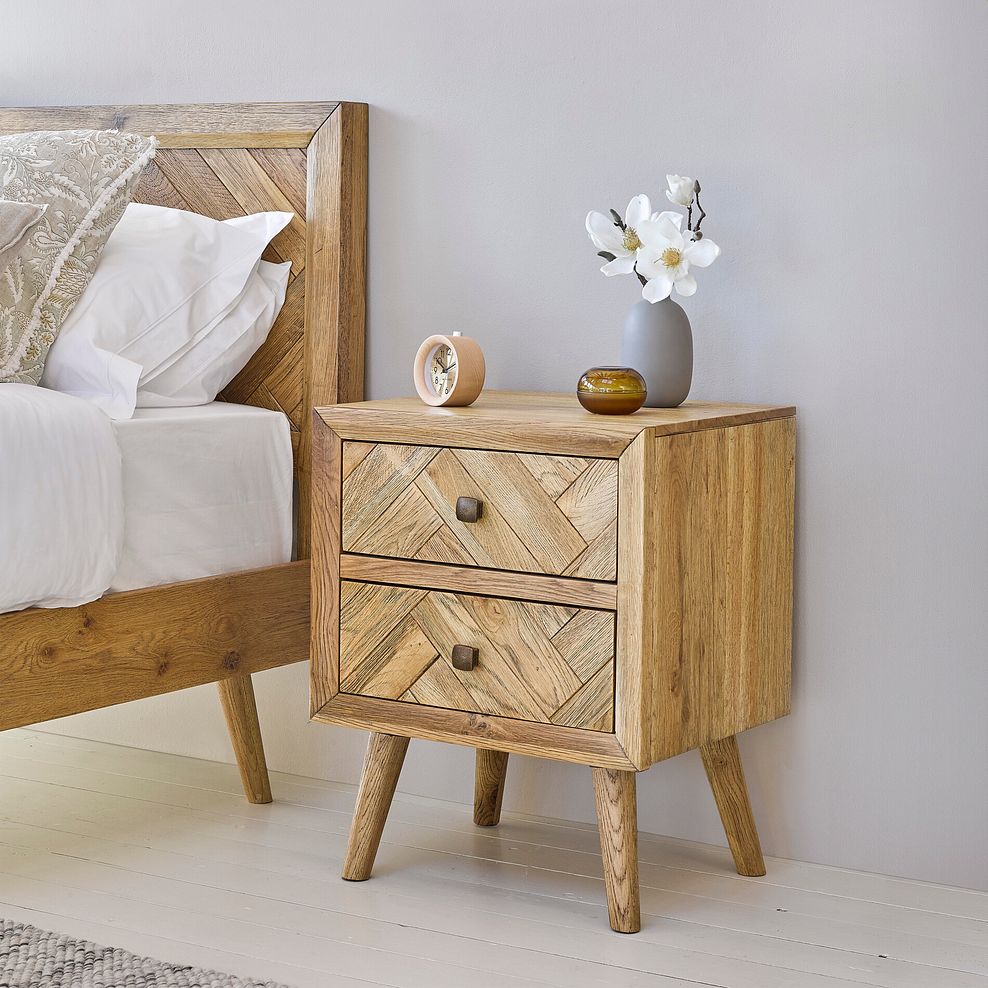 Parquet Brushed and Glazed Oak 2 Drawer Bedside Table 3