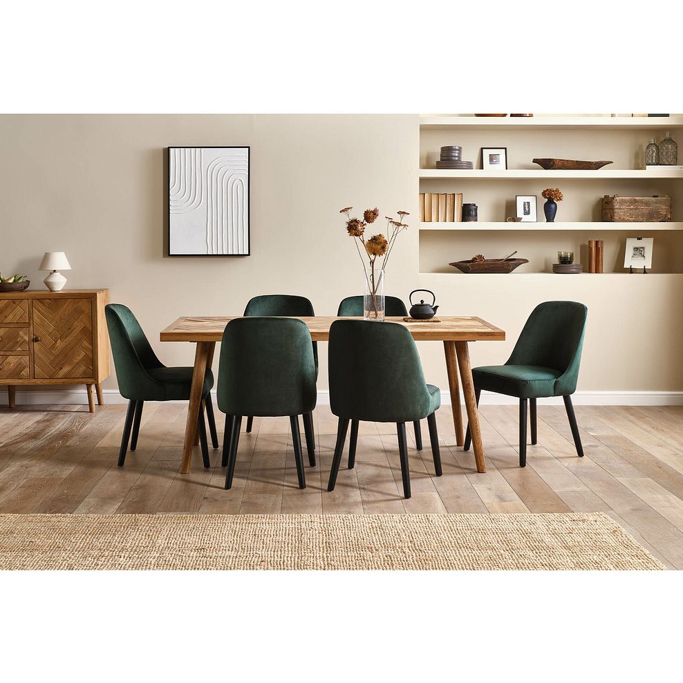 Parquet Brushed and Glazed Oak 8 Seater Dining Table + 6 Bette Upholstered Chairs with Black Legs in Heritage Bottle Green Velvet 2