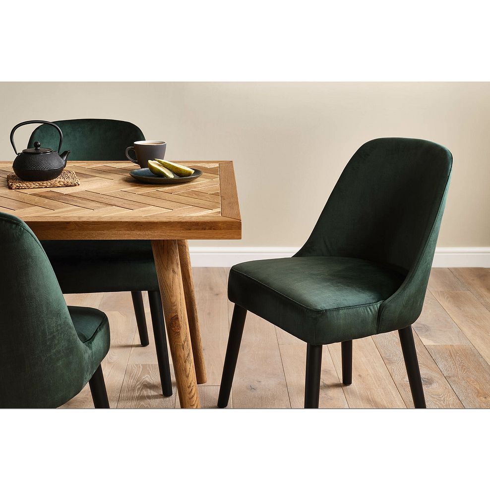 Parquet Brushed and Glazed Oak 8 Seater Dining Table + 6 Bette Upholstered Chairs with Black Legs in Heritage Bottle Green Velvet 3