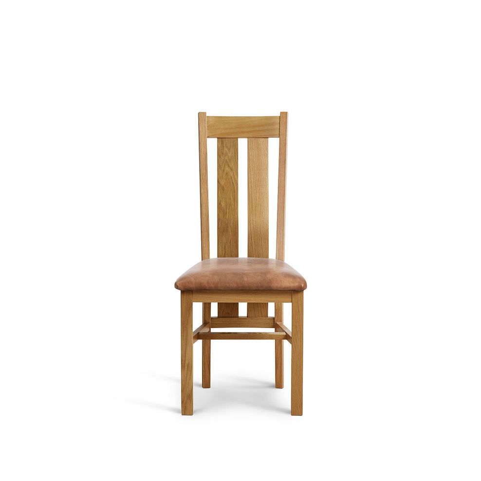 Pembroke Natural Solid Oak Extending Dining Table 90-150cm + 4 Arched Back Natural Solid Oak Chair with Vintage Tan Leather Look Fabric Seat 7