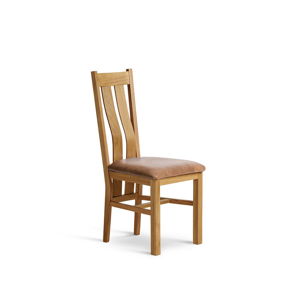 Pembroke Natural Solid Oak Extending Dining Table 90-150cm + 4 Arched Back Natural Solid Oak Chair with Vintage Tan Leather Look Fabric Seat 6