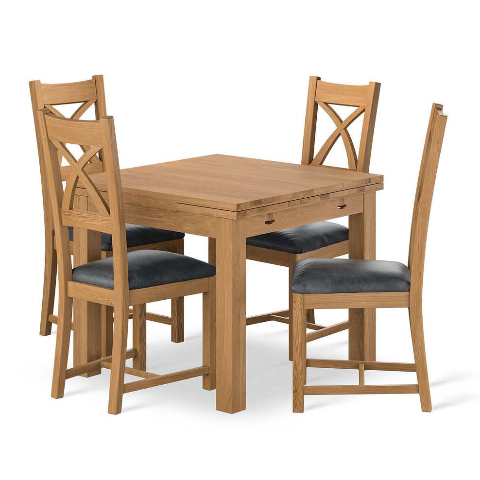 Pembroke Natural Solid Oak Extending Dining Table 90-150cm + 4 Cross Back Natural Solid Oak Chair with Vintage Black Leather Look Fabric Seat 1