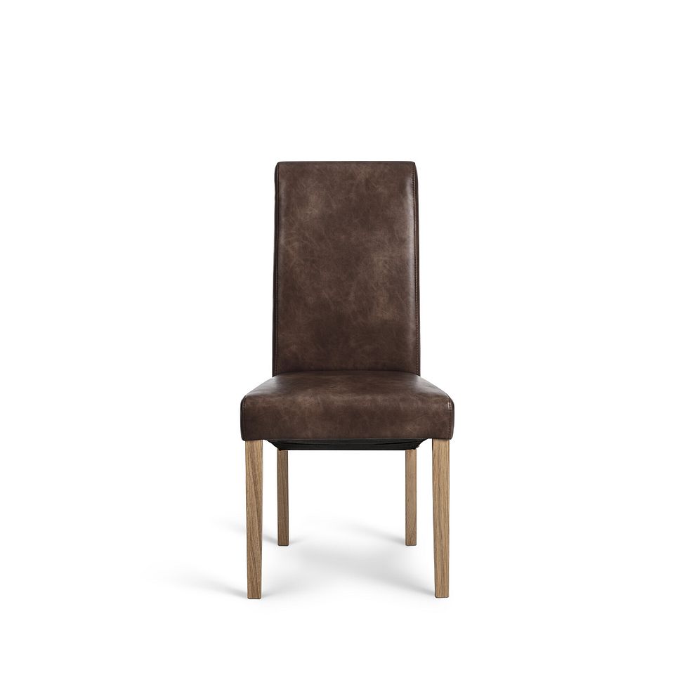 Pembroke Natural Solid Oak Extending Dining Table 90-150cm + 4 Scroll Back Chair in Vintage Brown Leather Look Fabric with Oak Legs 6