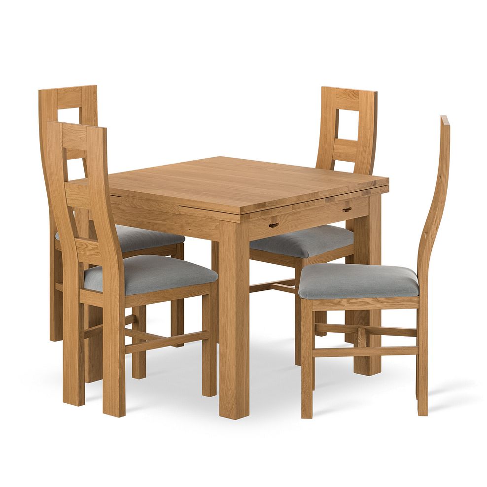 Pembroke Natural Solid Oak Extending Dining Table 90-150cm + 4 Wave Back Natural Solid Oak Chair with Verona Grey Fabric Seat 1