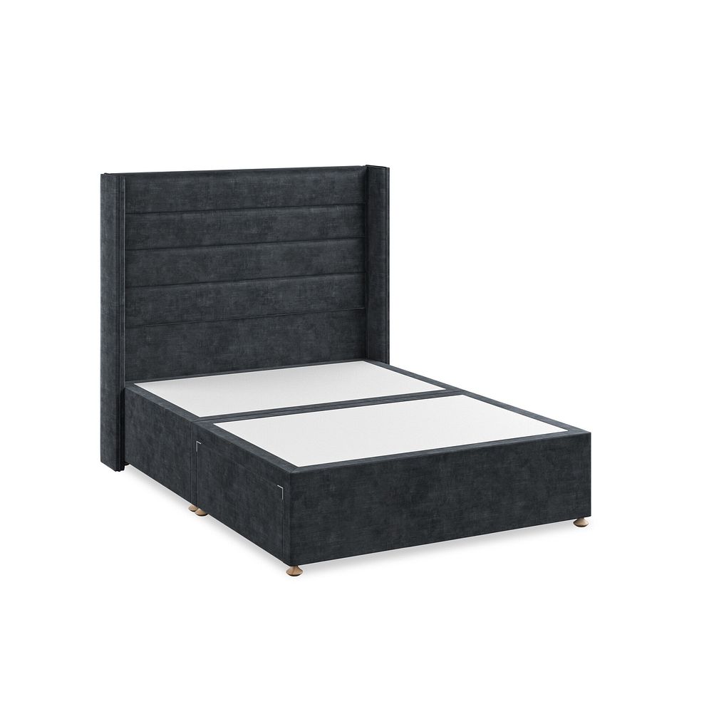 Penryn Double 2 Drawer Divan Bed with Winged Headboard in Heritage Velvet - Charcoal 2