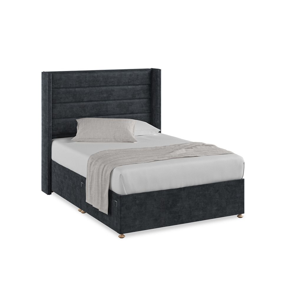 Penryn Double 2 Drawer Divan Bed with Winged Headboard in Heritage Velvet - Charcoal Thumbnail 1