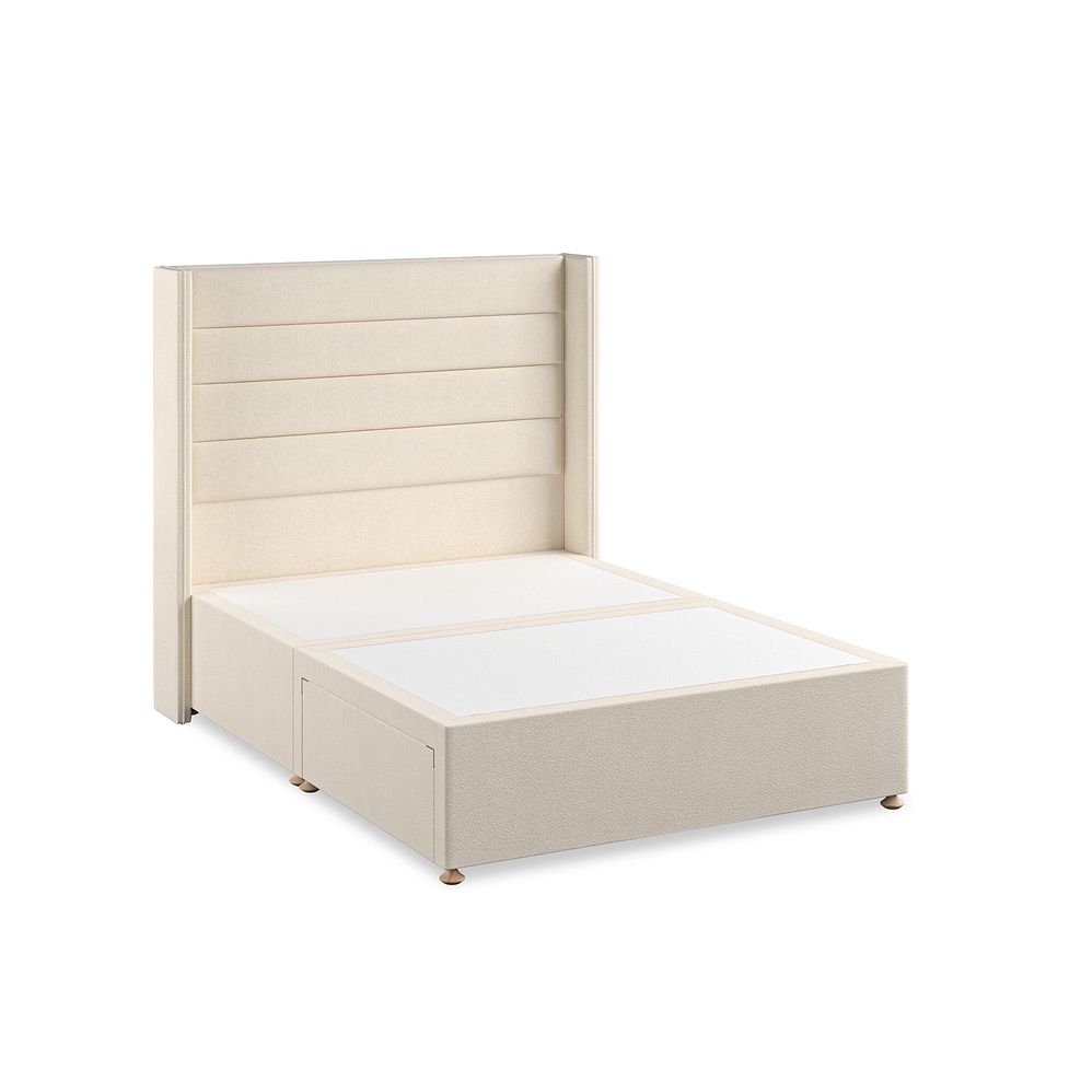 Penryn Double 2 Drawer Divan Bed with Winged Headboard in Venice Fabric - Cream 2