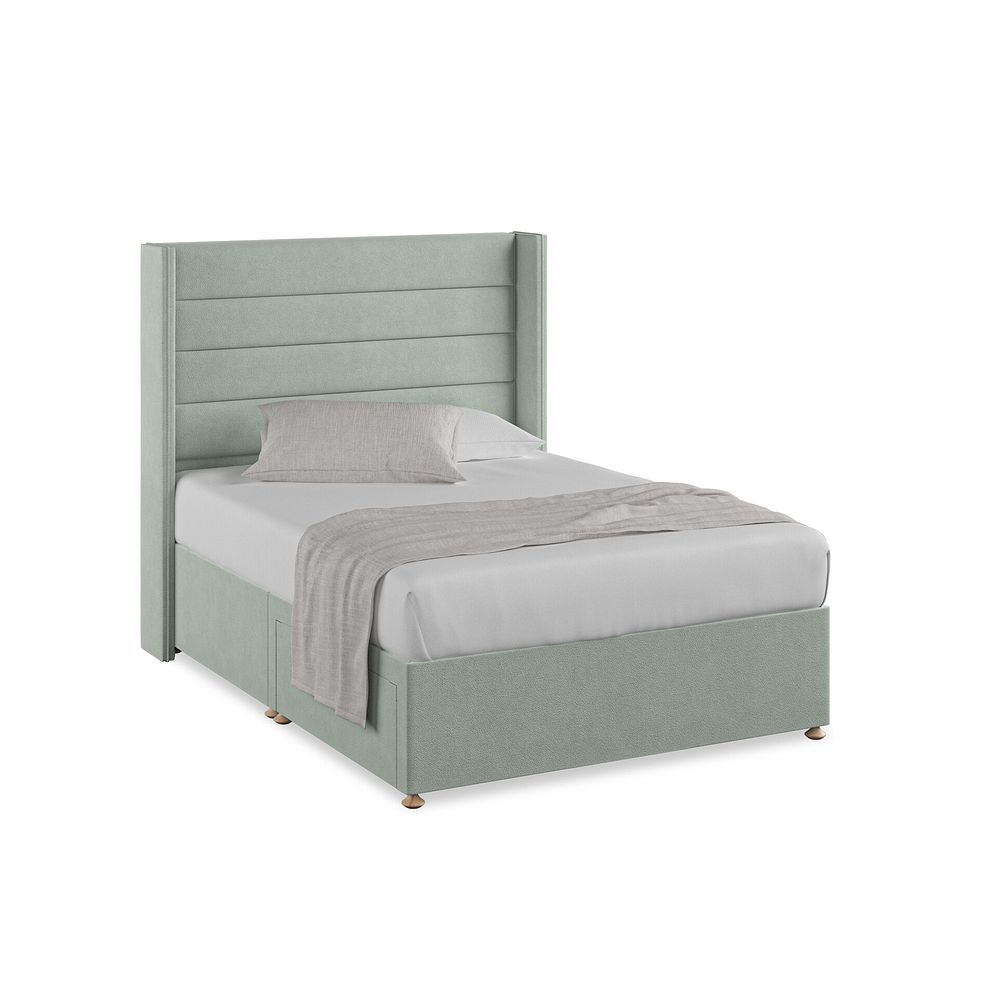 Penryn Double 2 Drawer Divan Bed with Winged Headboard in Venice Fabric - Duck Egg Thumbnail 1