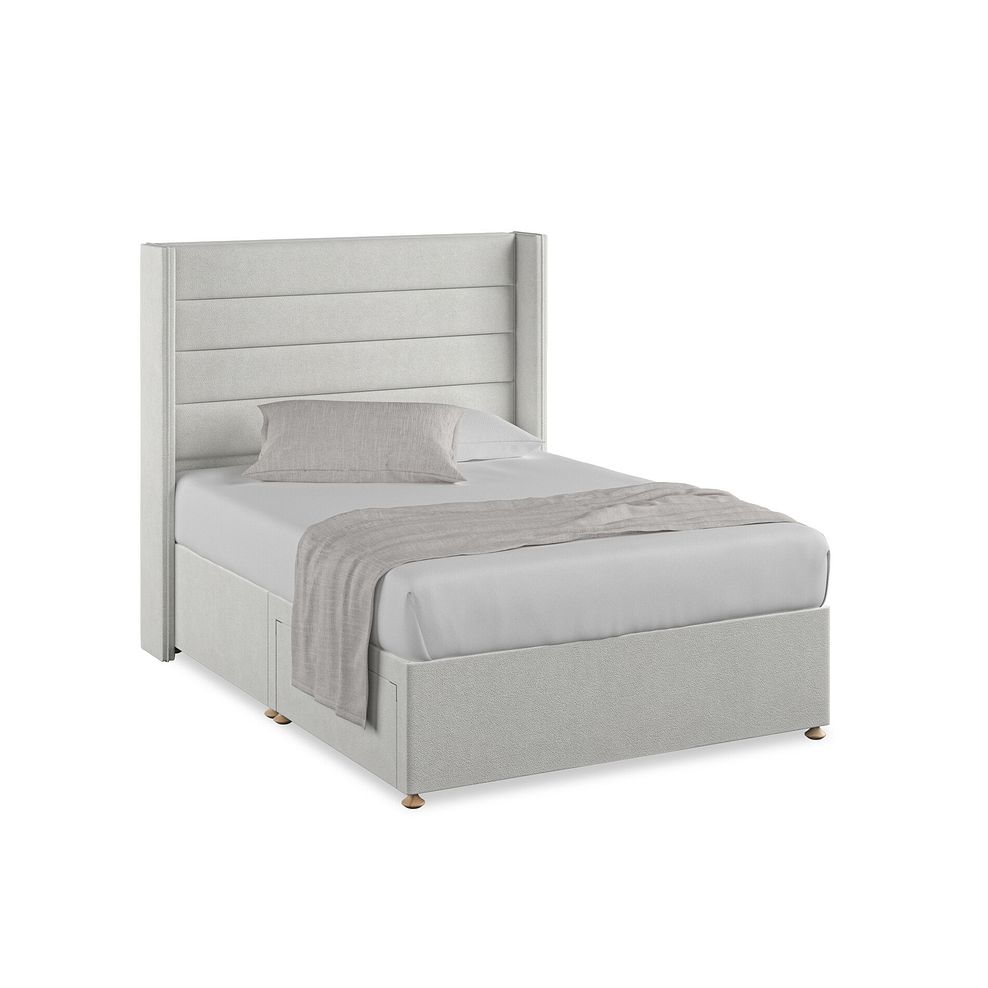 Penryn Double 2 Drawer Divan Bed with Winged Headboard in Venice Fabric - Silver