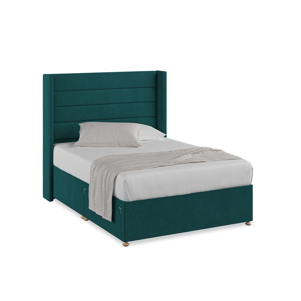 Penryn Double 2 Drawer Divan Bed with Winged Headboard in Venice Fabric - Teal Thumbnail 1